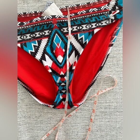 Becca by Rebecca Virtue Women's Aztec Flounce Strappy Cross Back Top Multi - Picture 9 of 16